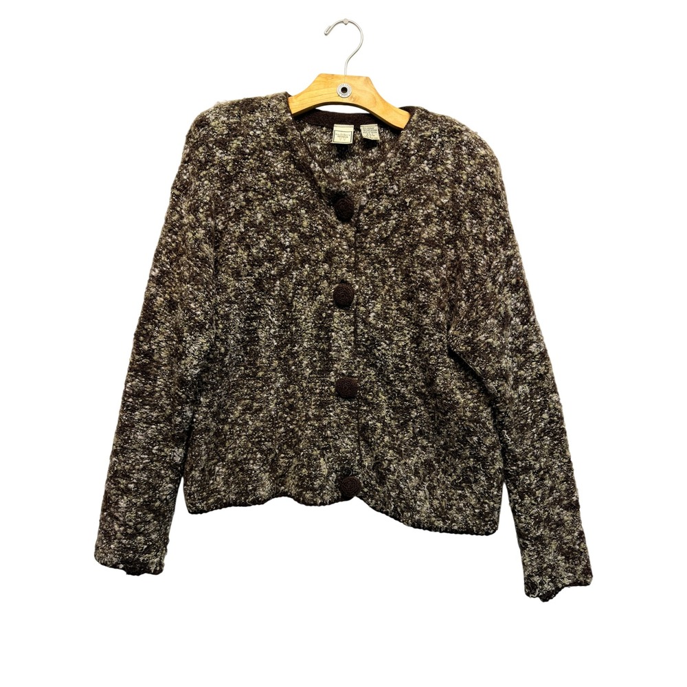 Vtg Boundary Waters Brown Mohair Blend Marled Knit Button Front Cardigan Size M
